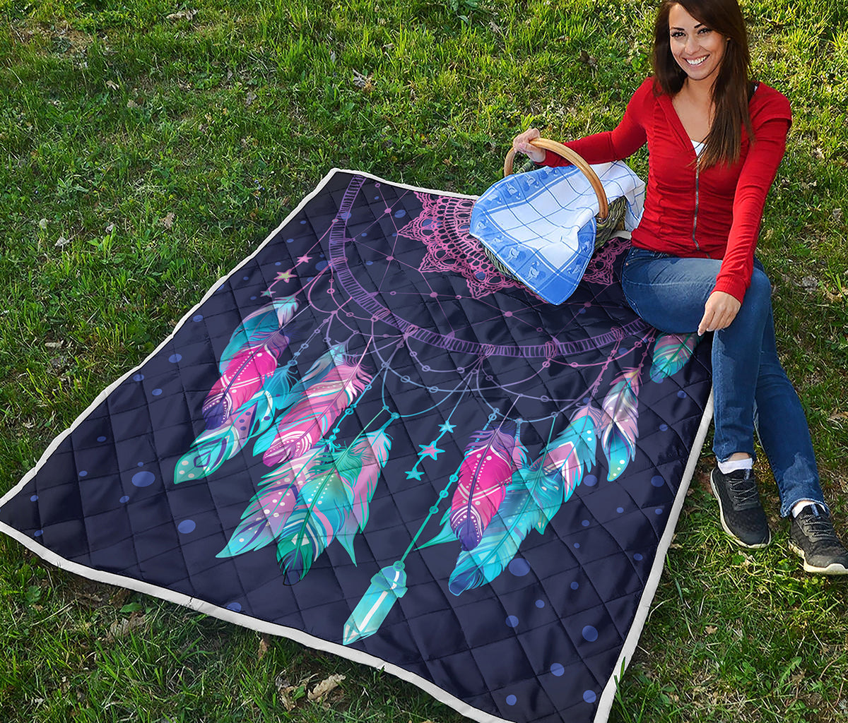 Teal And Purple Dream Catcher Print Quilt