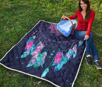 Teal And Purple Dream Catcher Print Quilt