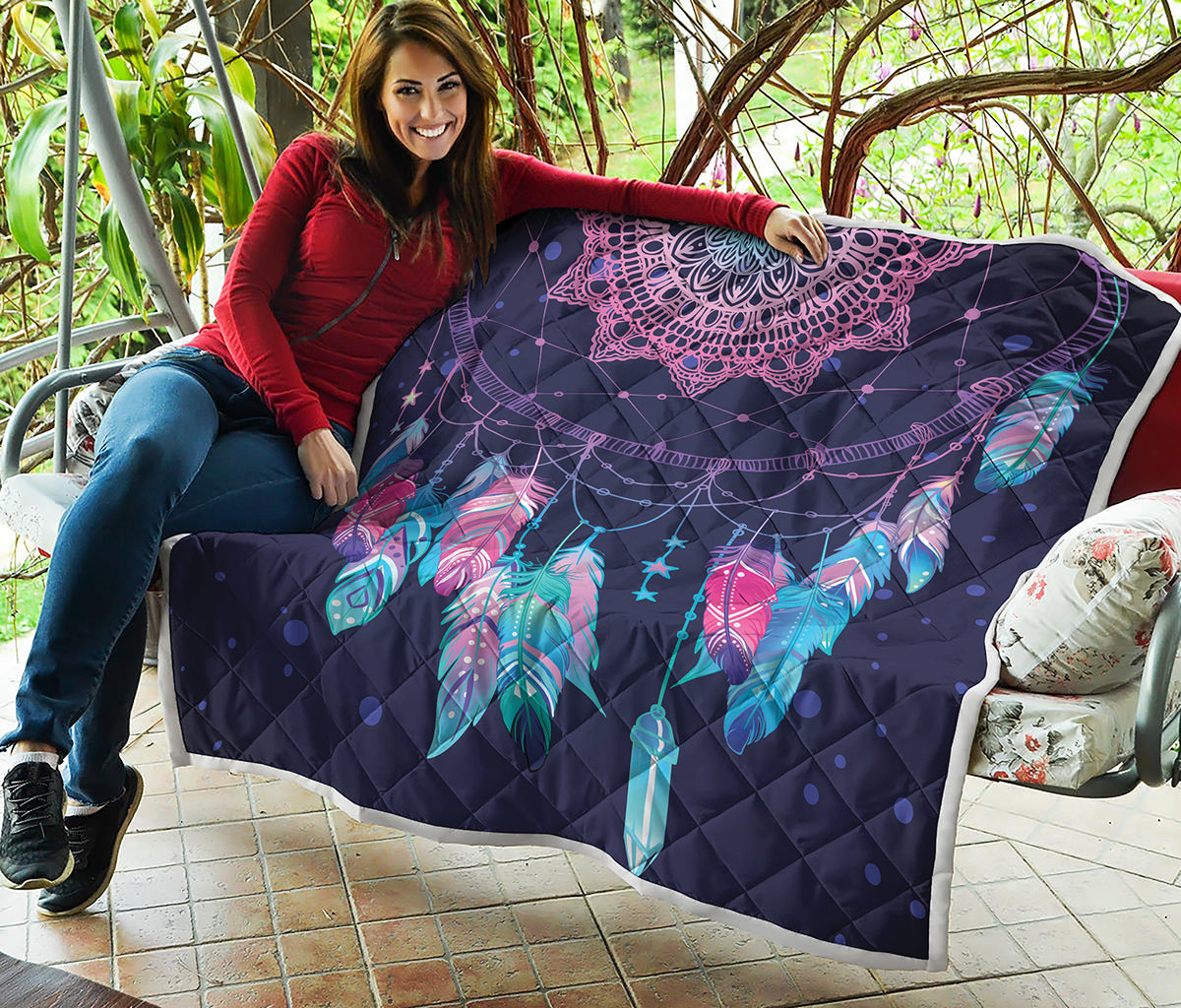 Teal And Purple Dream Catcher Print Quilt