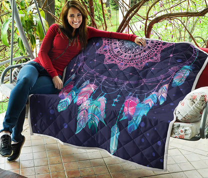 Teal And Purple Dream Catcher Print Quilt