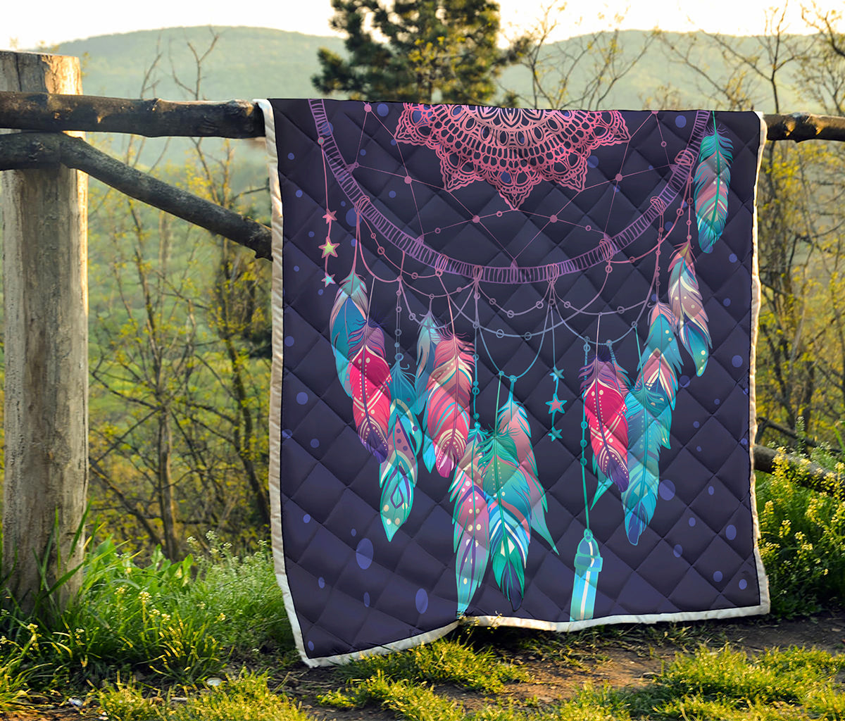 Teal And Purple Dream Catcher Print Quilt