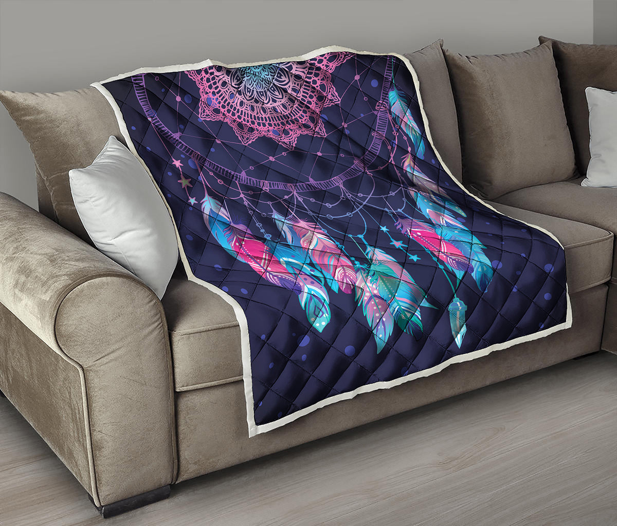 Teal And Purple Dream Catcher Print Quilt