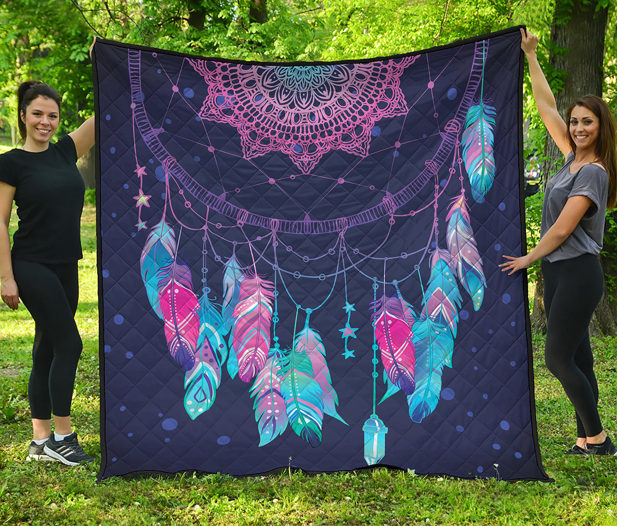 Teal And Purple Dream Catcher Print Quilt
