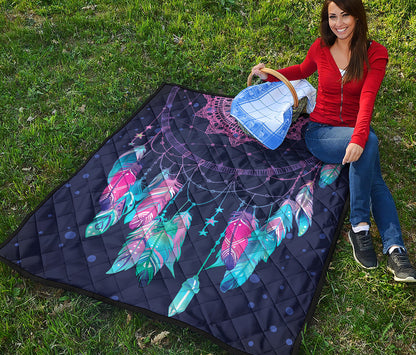 Teal And Purple Dream Catcher Print Quilt