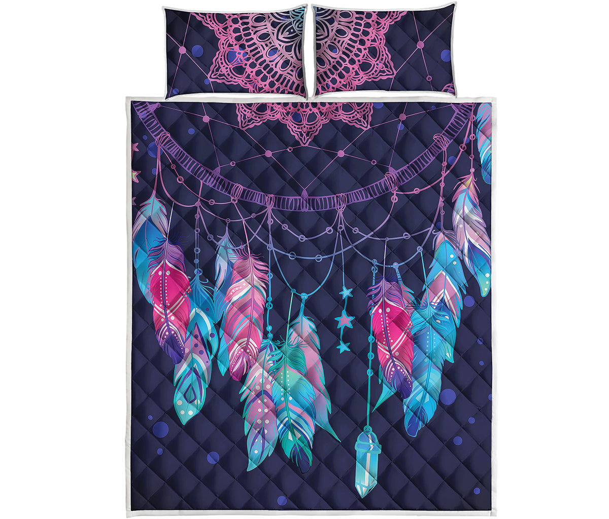 Teal And Purple Dream Catcher Print Quilt Bed Set