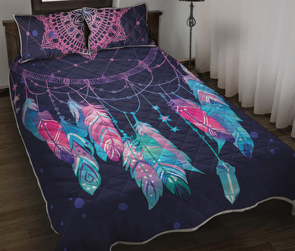 Teal And Purple Dream Catcher Print Quilt Bed Set