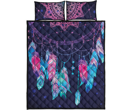 Teal And Purple Dream Catcher Print Quilt Bed Set