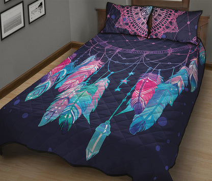 Teal And Purple Dream Catcher Print Quilt Bed Set