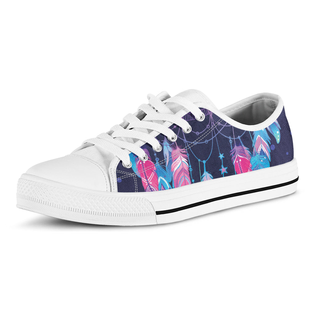 Teal And Purple Dream Catcher Print White Low Top Shoes