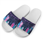 Teal And Purple Dream Catcher Print White Slide Sandals