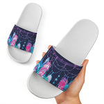 Teal And Purple Dream Catcher Print White Slide Sandals