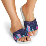 Teal And Purple Dream Catcher Print White Slide Sandals