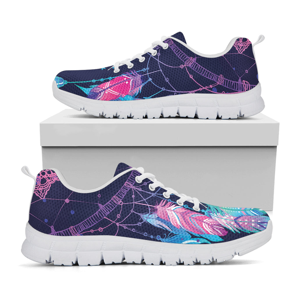 Teal And Purple Dream Catcher Print White Sneakers