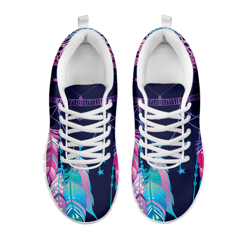 Teal And Purple Dream Catcher Print White Sneakers