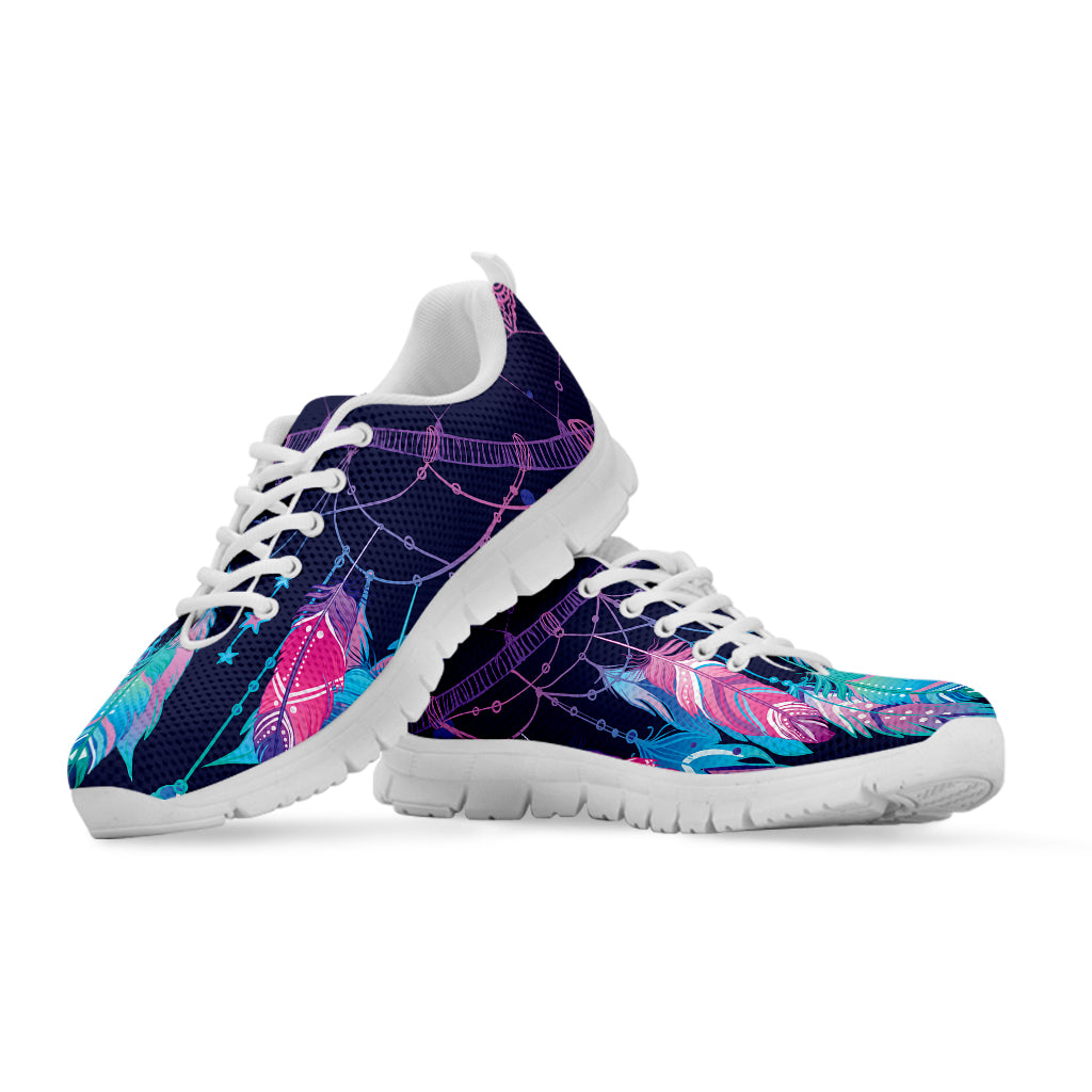 Teal And Purple Dream Catcher Print White Sneakers