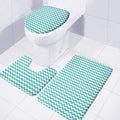 Teal And White Chevron Pattern Print 3 Piece Bath Mat Set