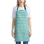 Teal And White Chevron Pattern Print Apron