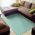 Teal And White Chevron Pattern Print Floor Mat
