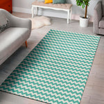 Teal And White Chevron Pattern Print Area Rug