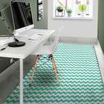 Teal And White Chevron Pattern Print Area Rug