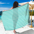Teal And White Chevron Pattern Print Beach Sarong Wrap