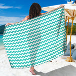 Teal And White Chevron Pattern Print Beach Sarong Wrap