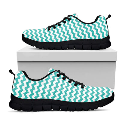 Teal And White Chevron Pattern Print Black Sneakers