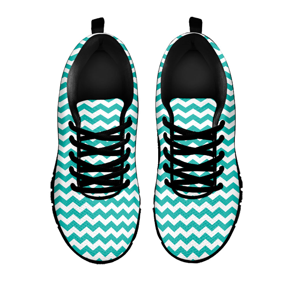 Teal And White Chevron Pattern Print Black Sneakers
