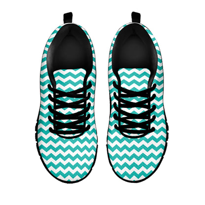 Teal And White Chevron Pattern Print Black Sneakers