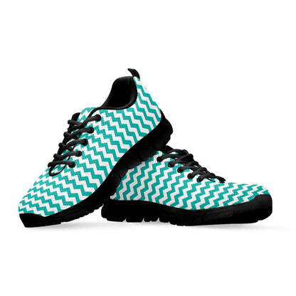 Teal And White Chevron Pattern Print Black Sneakers