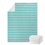 Teal And White Chevron Pattern Print Blanket
