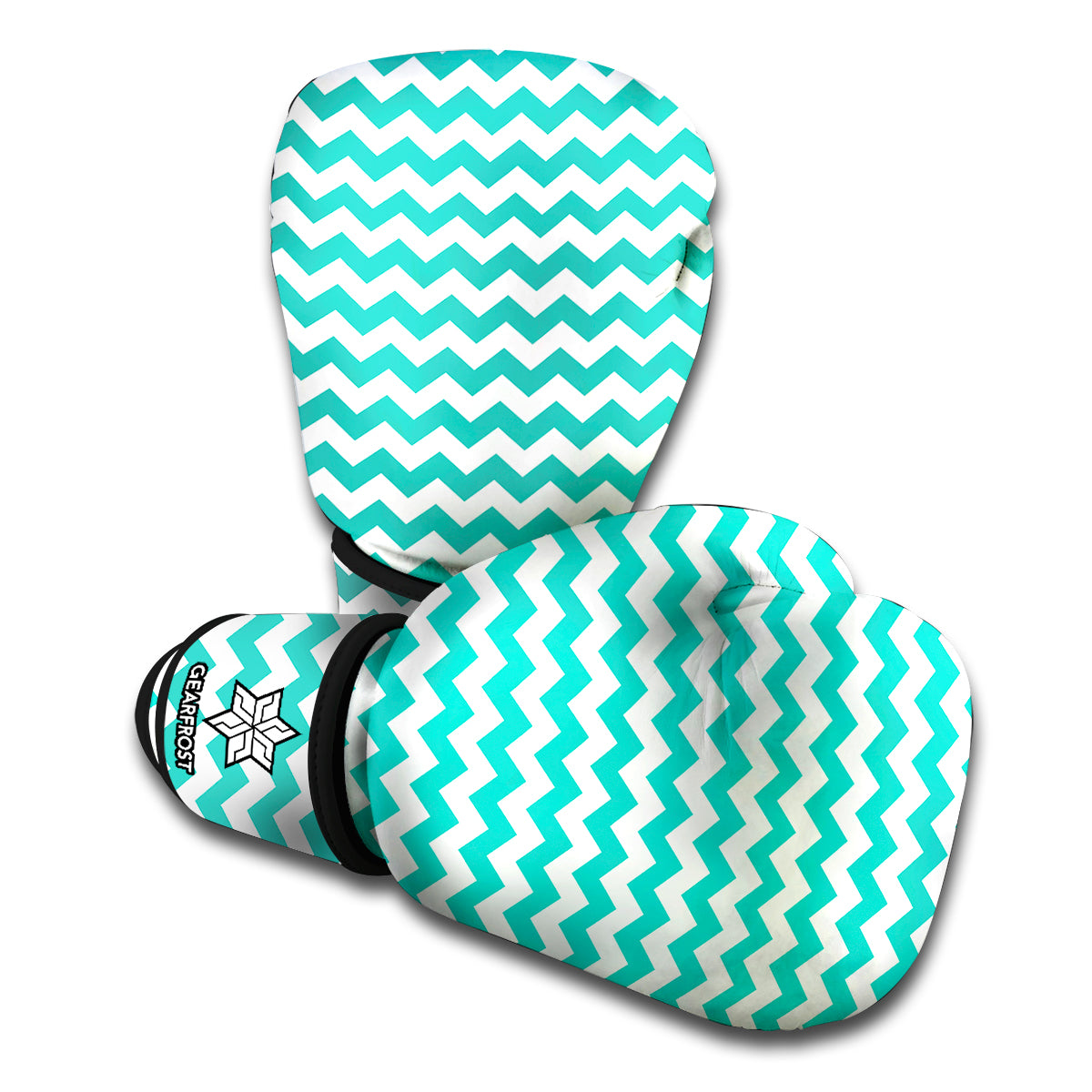 Teal And White Chevron Pattern Print Boxing Gloves