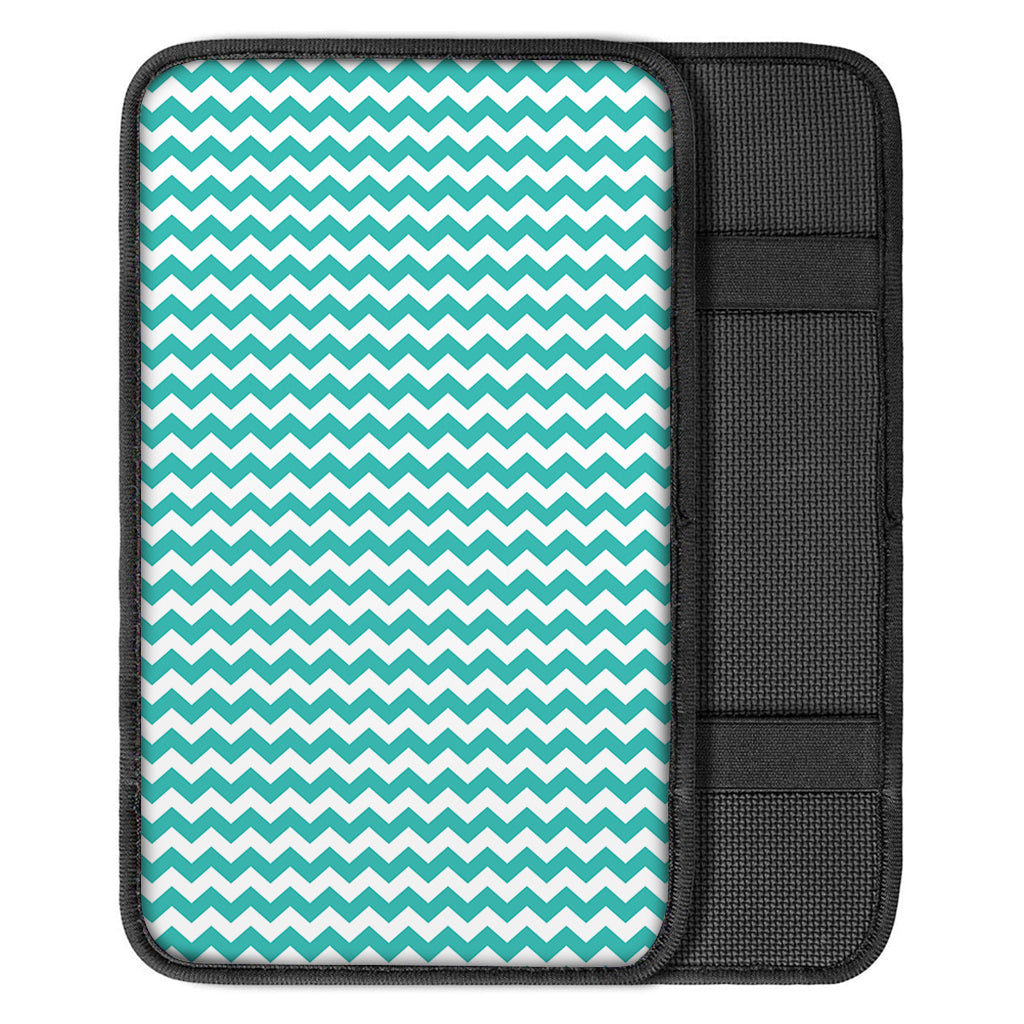 Teal And White Chevron Pattern Print Car Center Console Cover