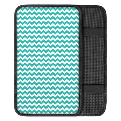 Teal And White Chevron Pattern Print Car Center Console Cover