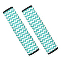 Teal And White Chevron Pattern Print Car Seat Belt Covers