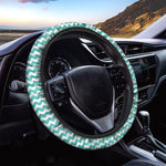 Teal And White Chevron Pattern Print Car Steering Wheel Cover