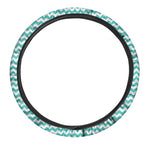 Teal And White Chevron Pattern Print Car Steering Wheel Cover