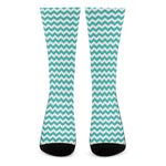 Teal And White Chevron Pattern Print Crew Socks