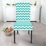 Teal And White Chevron Pattern Print Dining Chair Slipcover