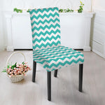 Teal And White Chevron Pattern Print Dining Chair Slipcover