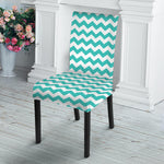 Teal And White Chevron Pattern Print Dining Chair Slipcover