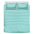 Teal And White Chevron Pattern Print Duvet Cover Bedding Set