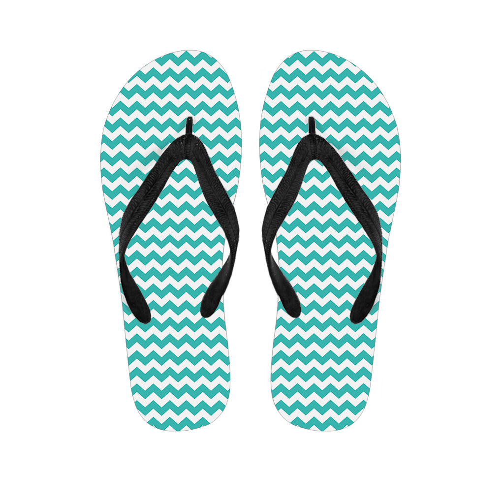 Teal And White Chevron Pattern Print Flip Flops