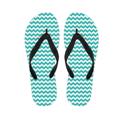 Teal And White Chevron Pattern Print Flip Flops