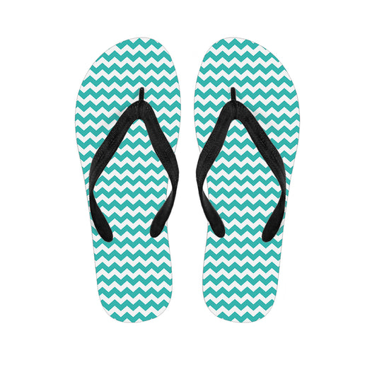 Teal And White Chevron Pattern Print Flip Flops