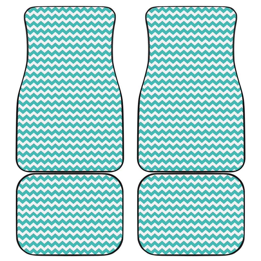 Teal And White Chevron Pattern Print Front and Back Car Floor Mats
