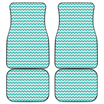 Teal And White Chevron Pattern Print Front and Back Car Floor Mats