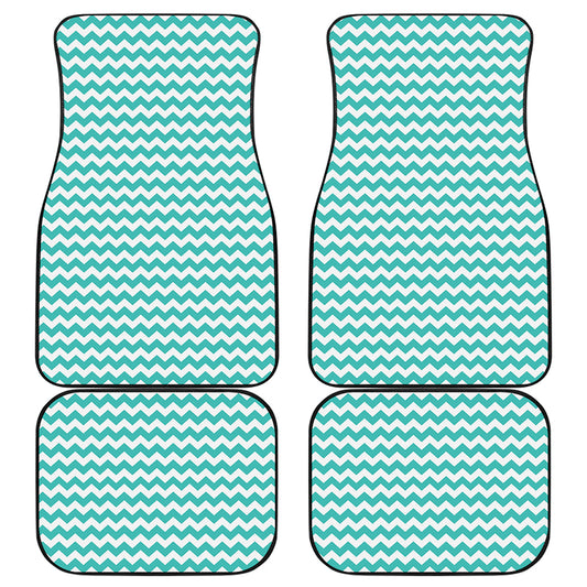 Teal And White Chevron Pattern Print Front and Back Car Floor Mats