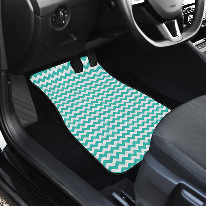 Teal And White Chevron Pattern Print Front and Back Car Floor Mats