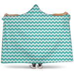 Teal And White Chevron Pattern Print Hooded Blanket